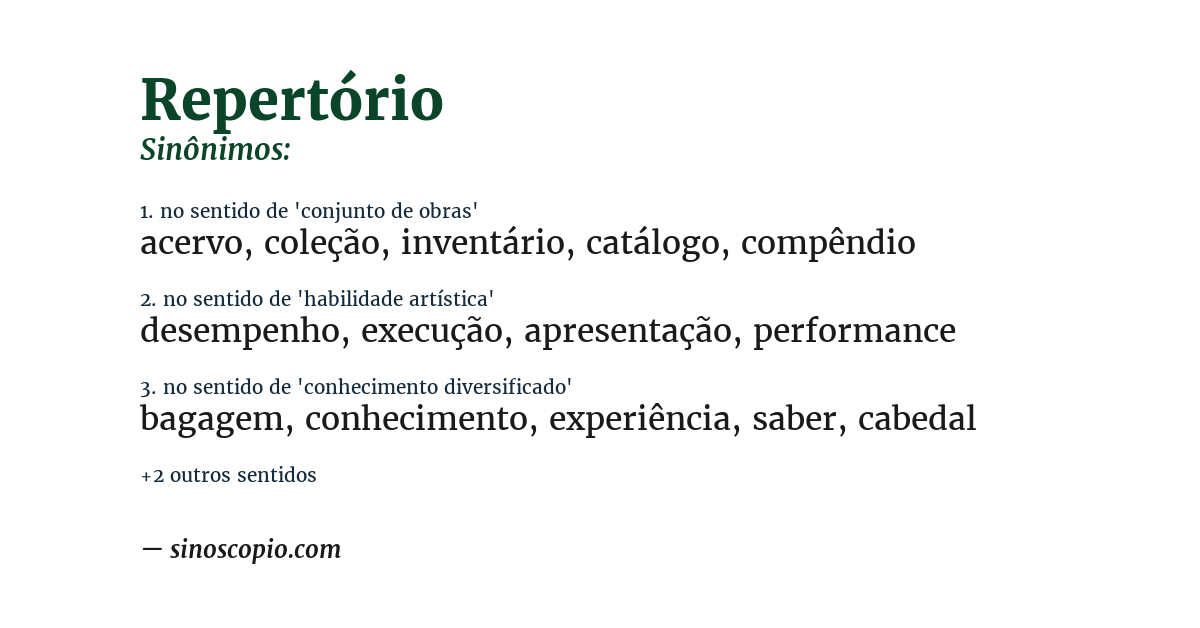 Sinônimo de repertório
