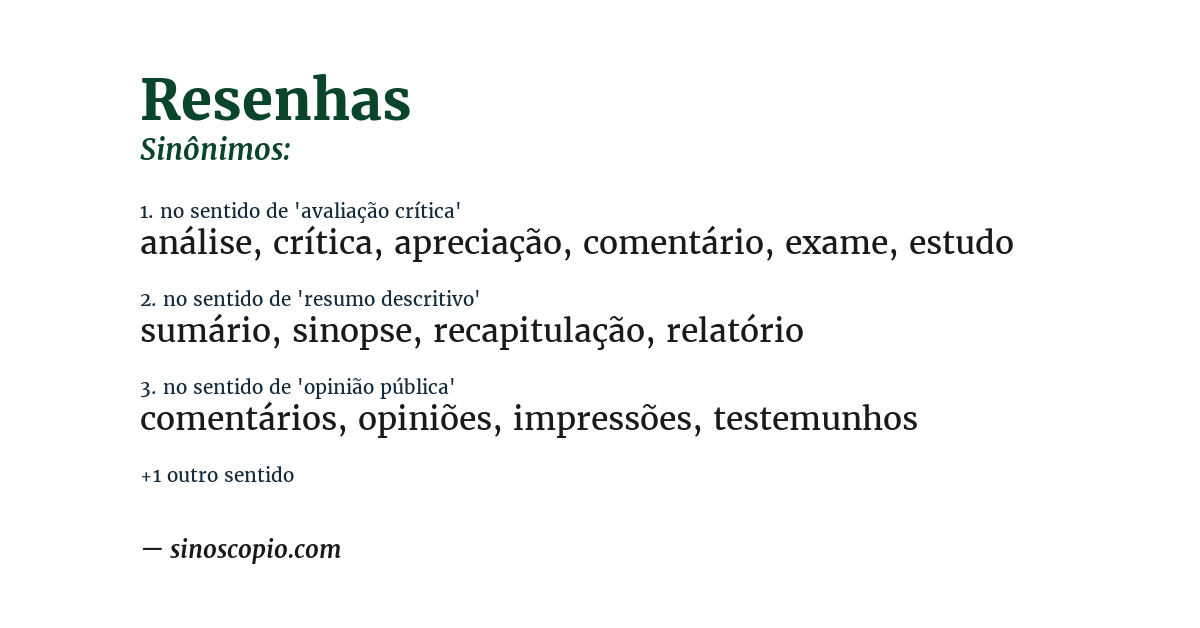 Sinônimo de resenhas