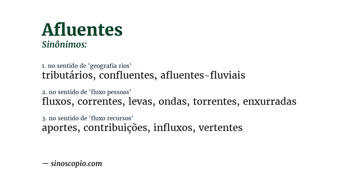 Sinônimo de afluentes