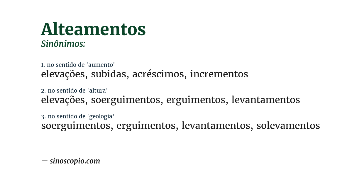 Sinônimo de alteamentos