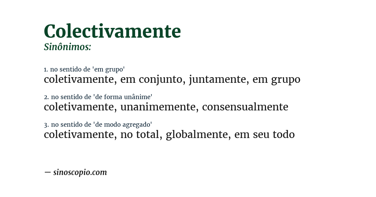 Sinônimo de colectivamente