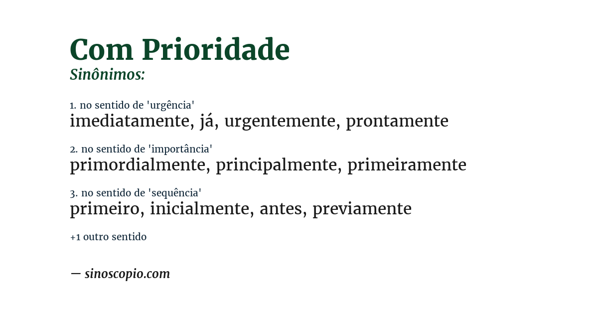 Sinônimo de com prioridade