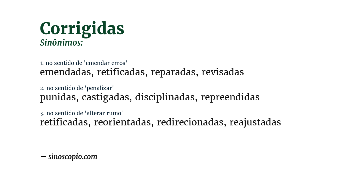 Sinônimo de corrigidas