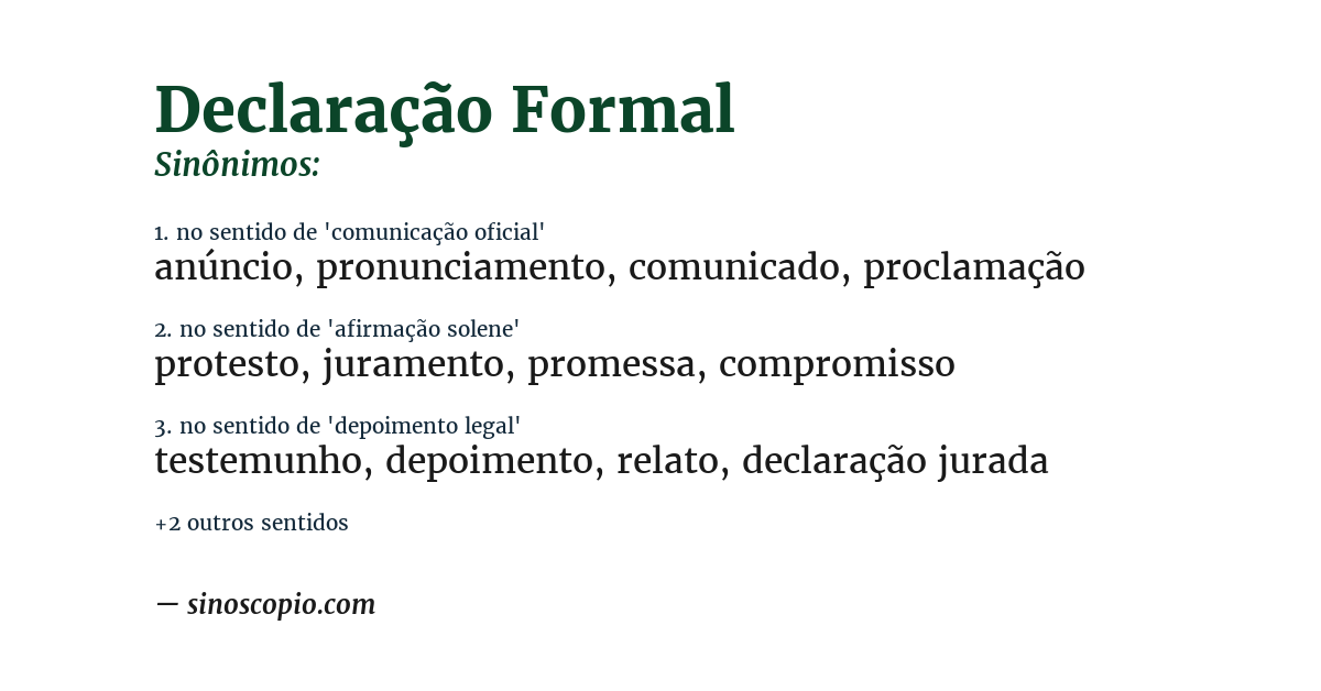 Sinônimo de declaração formal