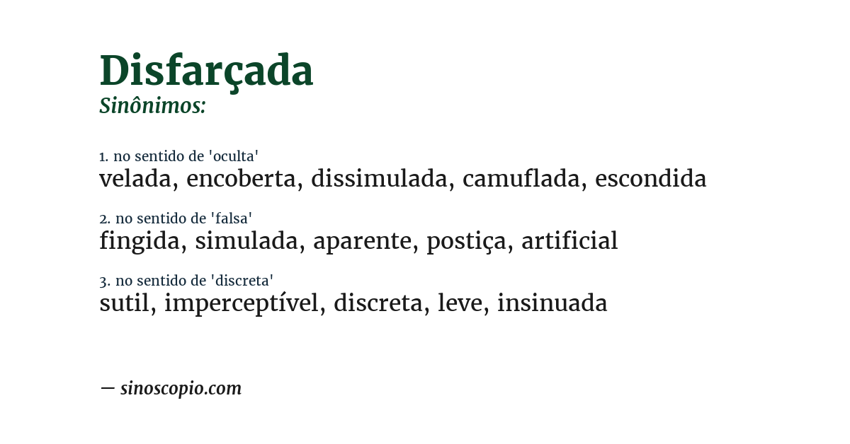 Sinônimo de disfarçada