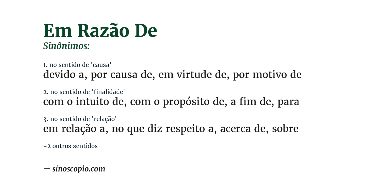 Sinônimo de em razão de