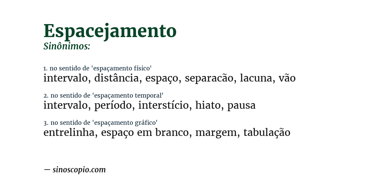 Sinônimo de espacejamento
