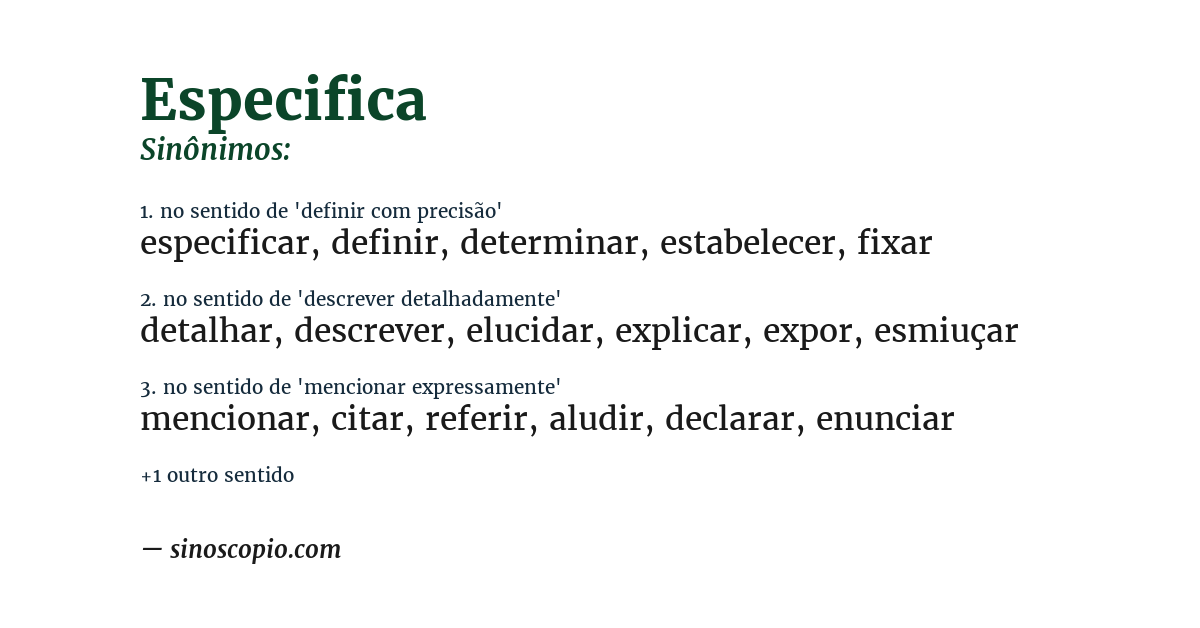 Sinônimo de especifica