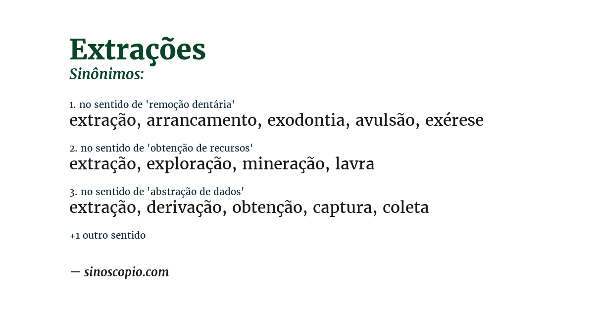 Sinônimo de extrações