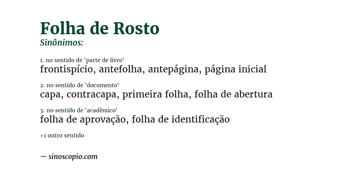Sinônimo de folha de rosto