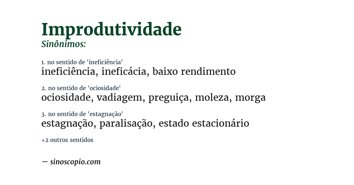 Sinônimo de improdutividade