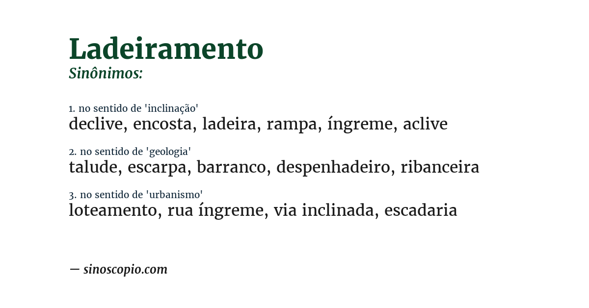 Sinônimo de ladeiramento