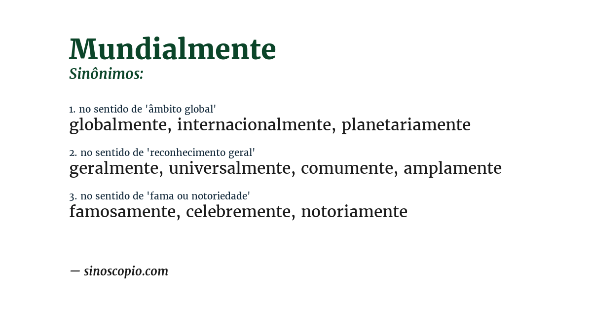 Sinônimo de mundialmente