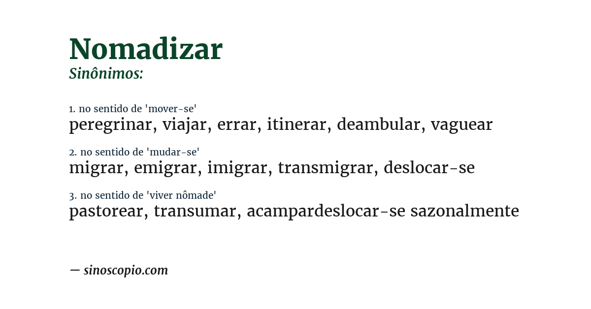 Sinônimo de nomadizar