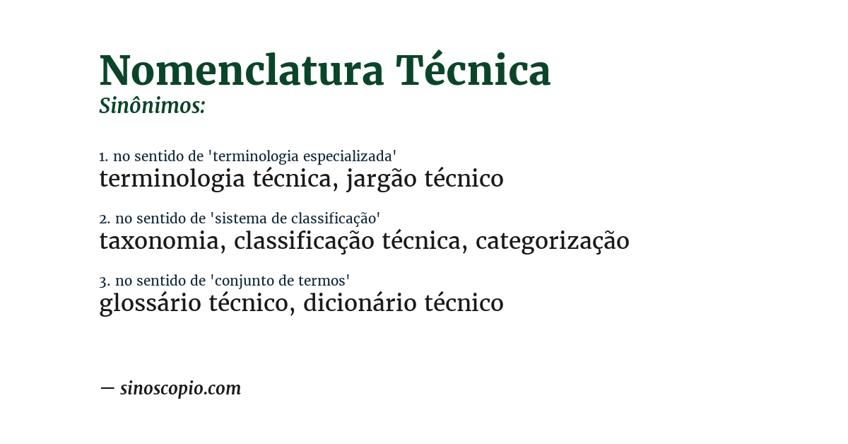 Sinônimo de nomenclatura técnica