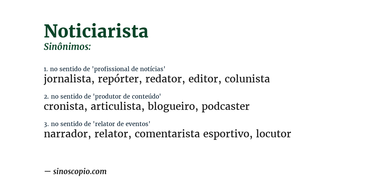 Sinônimo de noticiarista