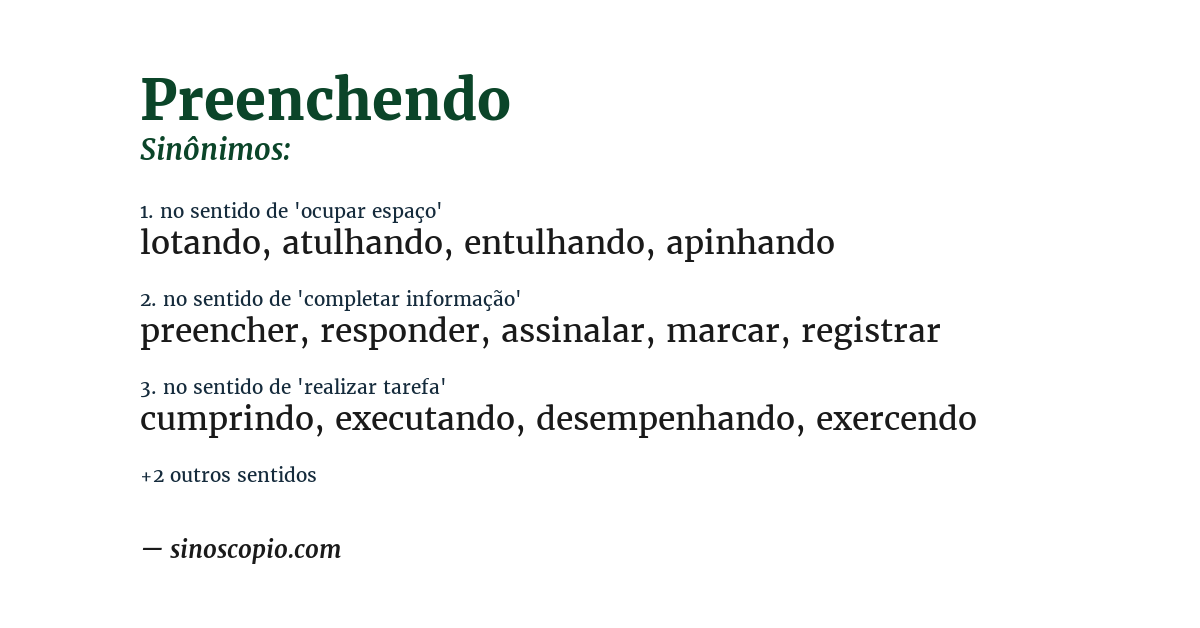 Sinônimo de preenchendo