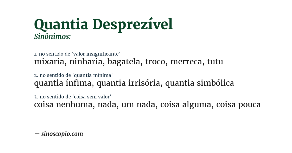 Sinônimo de quantia desprezível