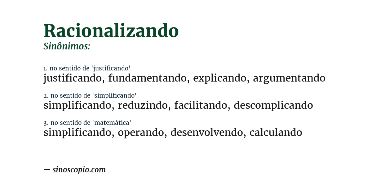 Sinônimo de racionalizando