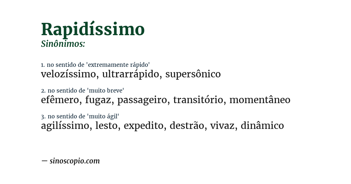 Sinônimo de rapidíssimo
