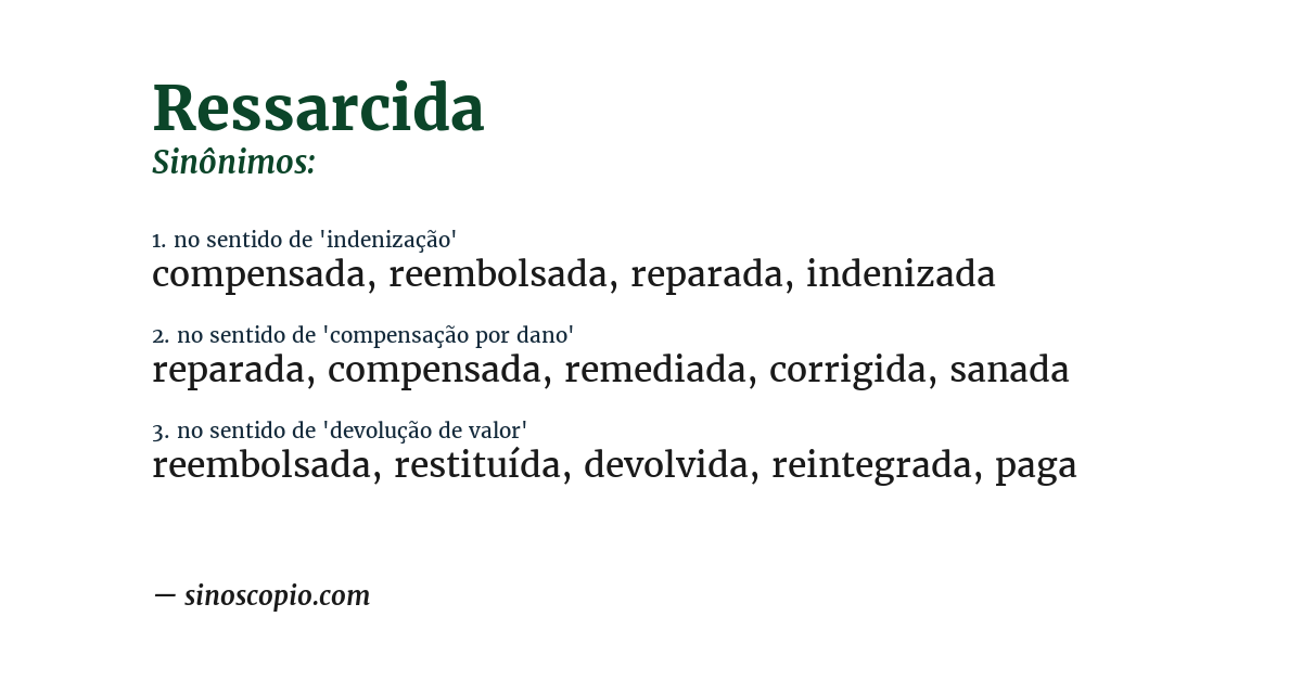 Sinônimo de ressarcida