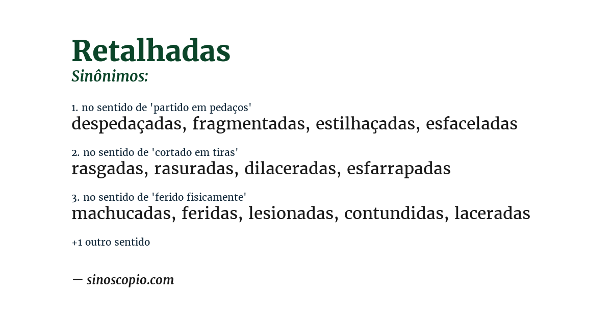 Sinônimo de retalhadas