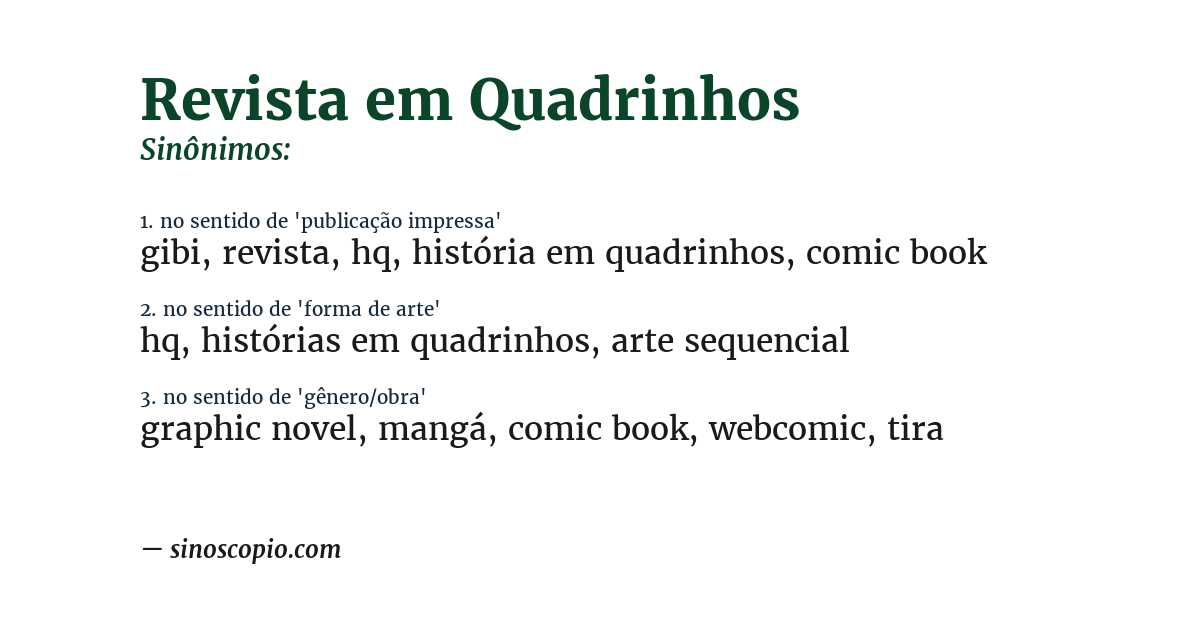 Sinônimo de revista em quadrinhos