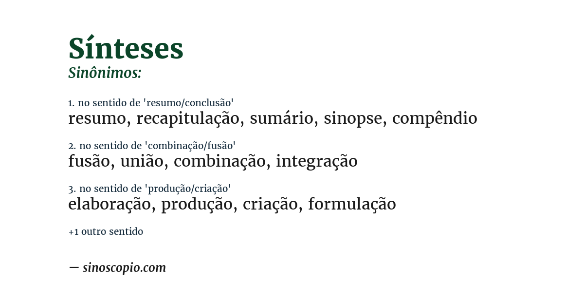 Sinônimo de sínteses