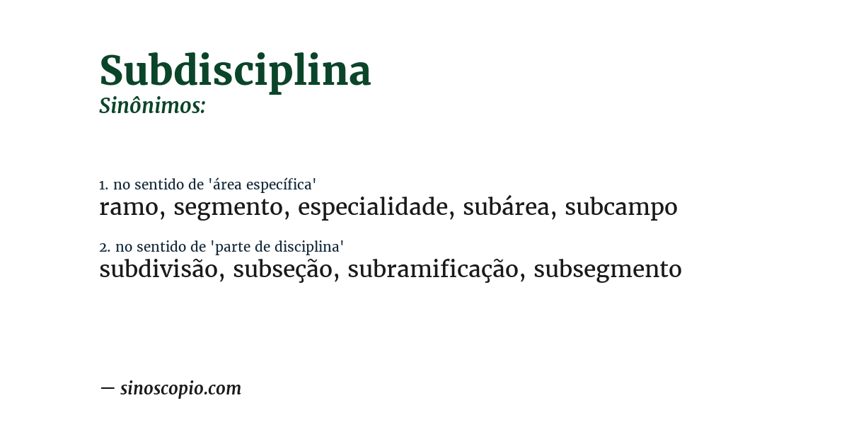 Sinônimo de subdisciplina