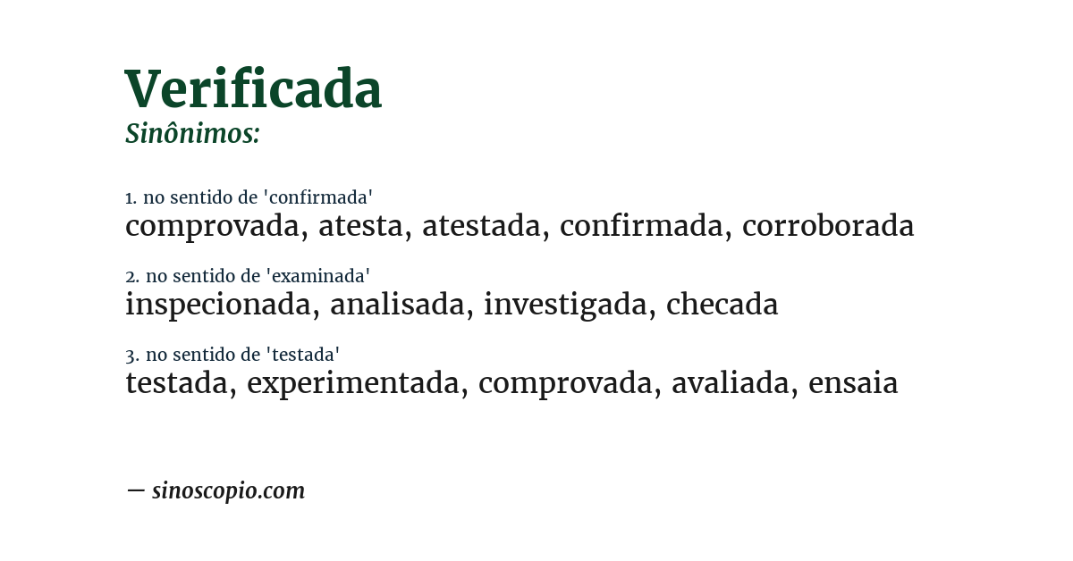Sinônimo de verificada