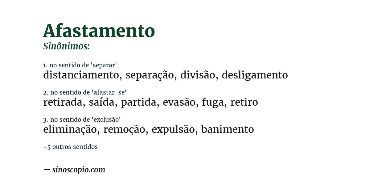 Sinônimo de afastamento