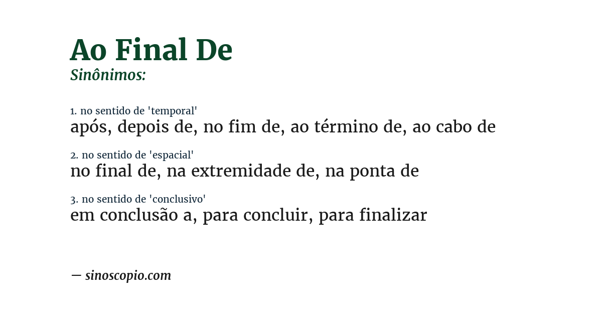 Sinônimo de ao final de