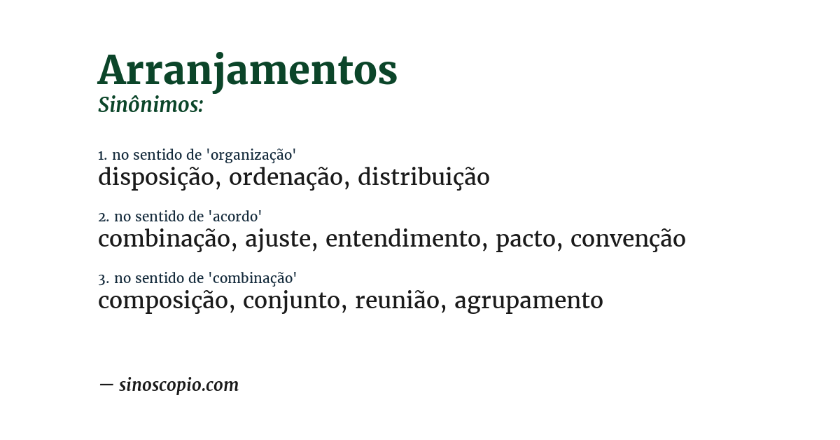 Sinônimo de arranjamentos