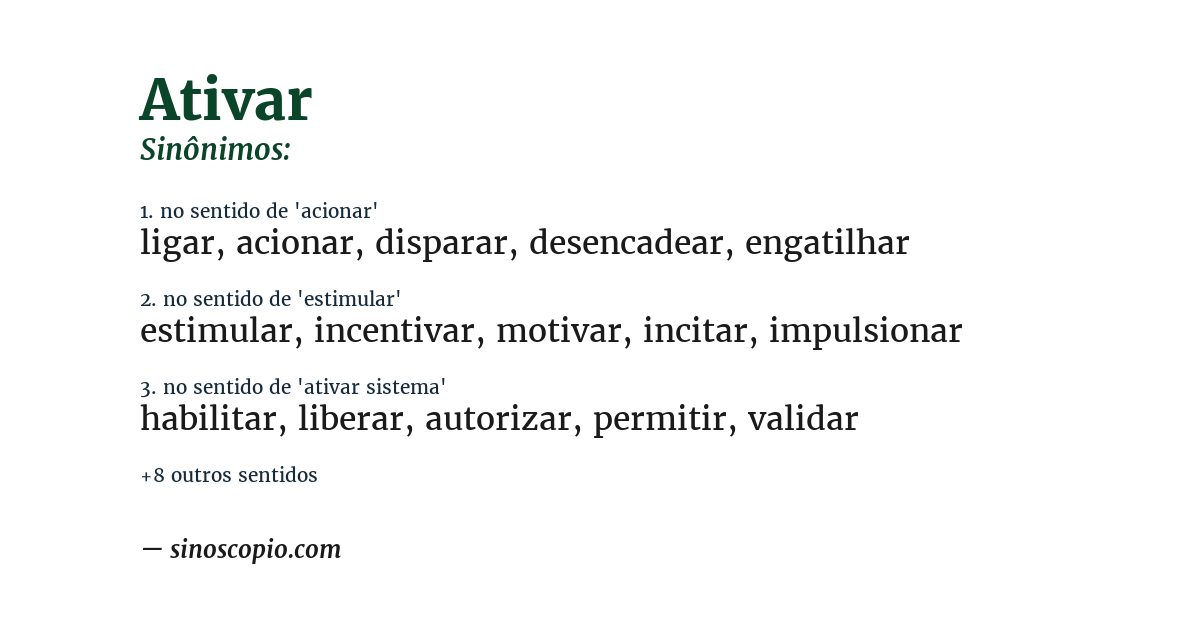 Sinônimo de ativar