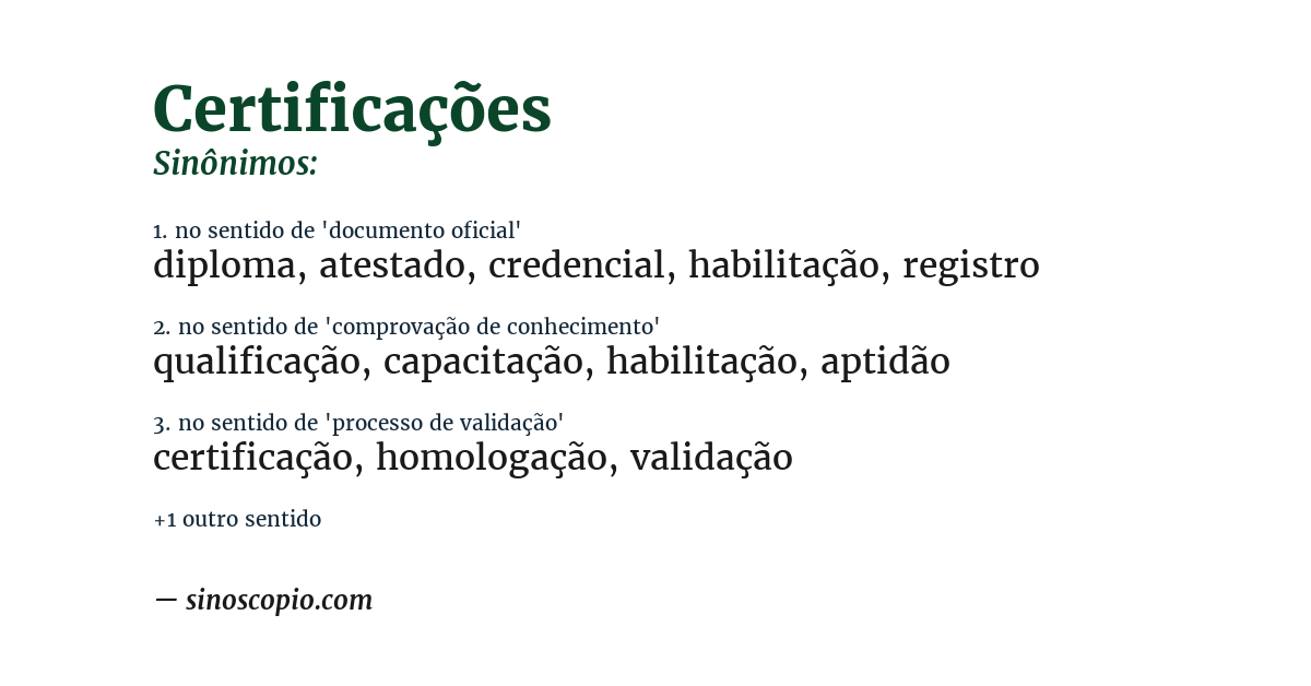Sinônimo de certificações
