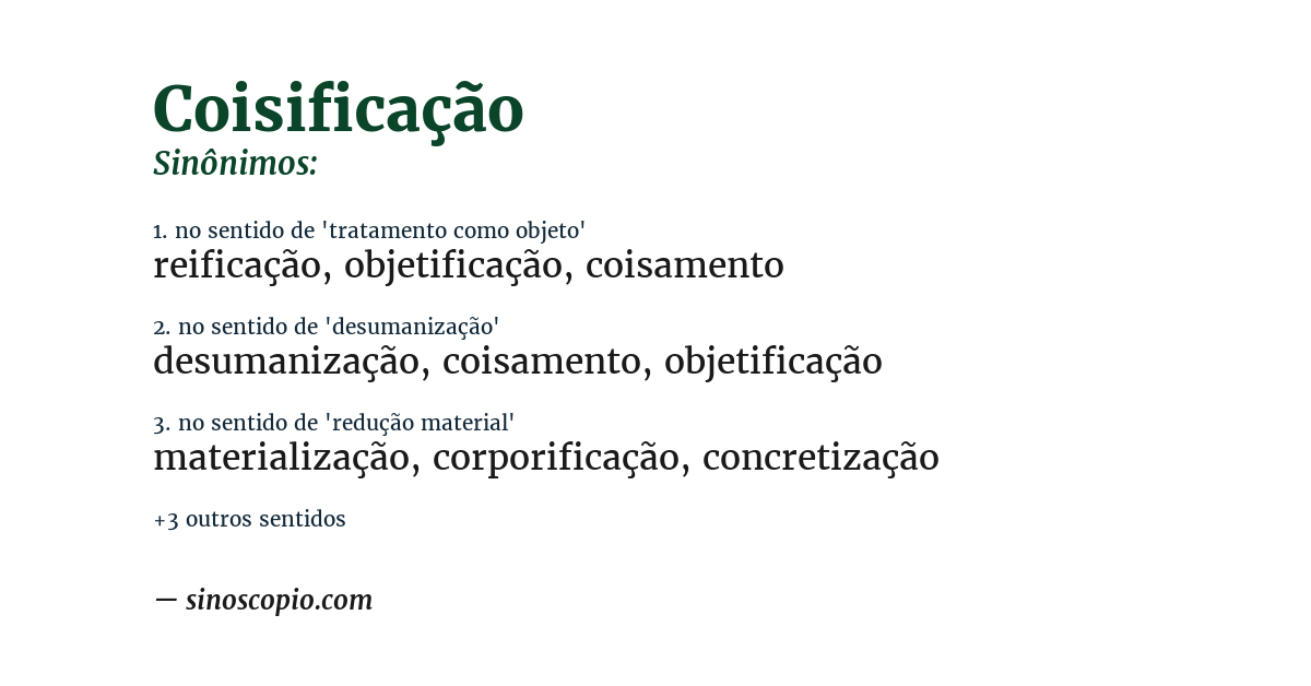 Sinônimo de coisificação