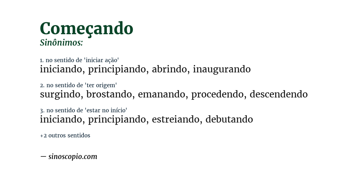 Sinônimo de começando