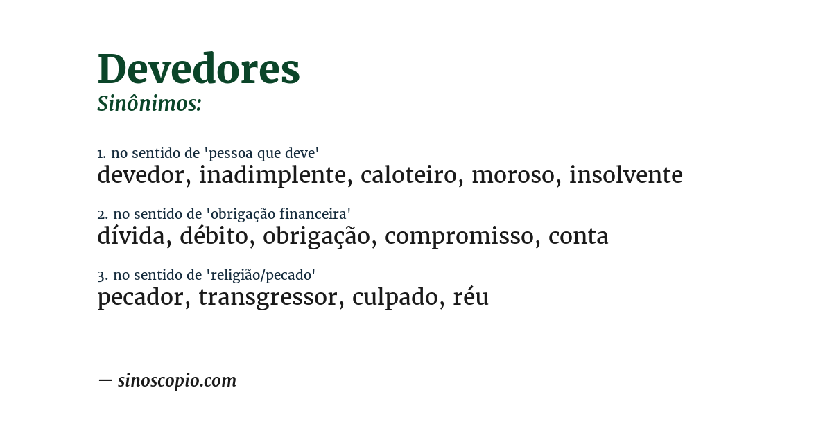 Sinônimo de devedores