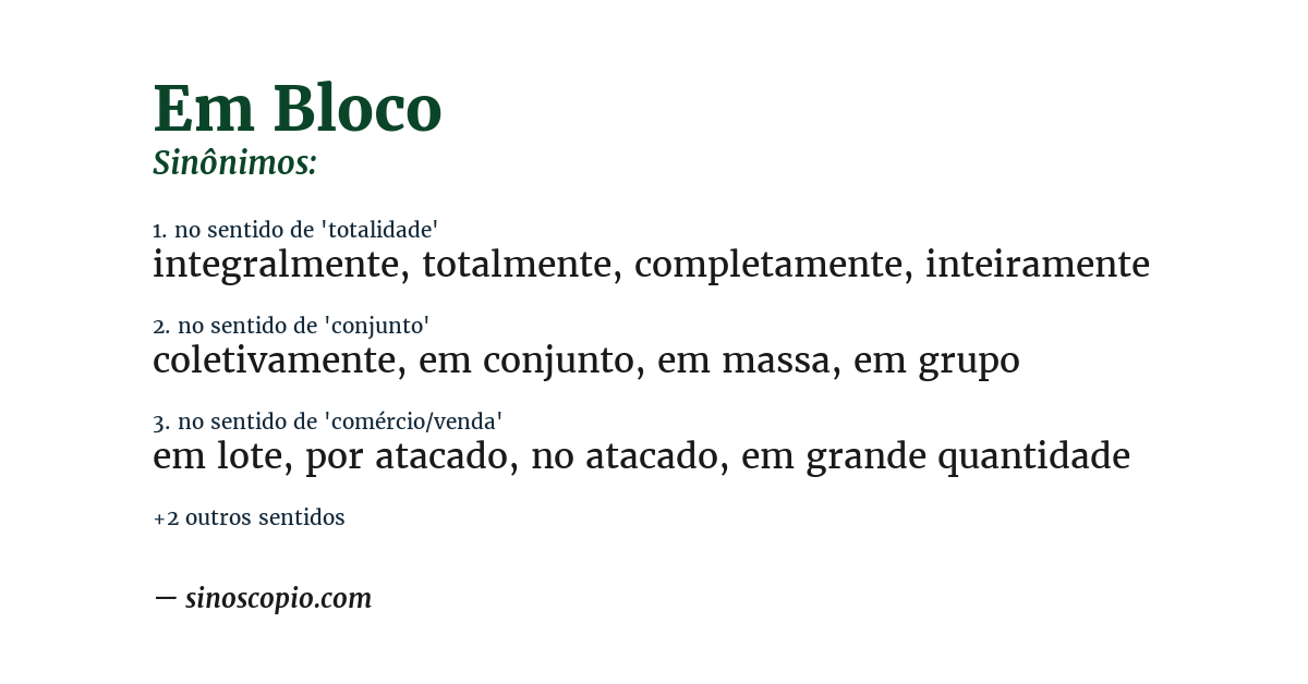 Sinônimo de em bloco