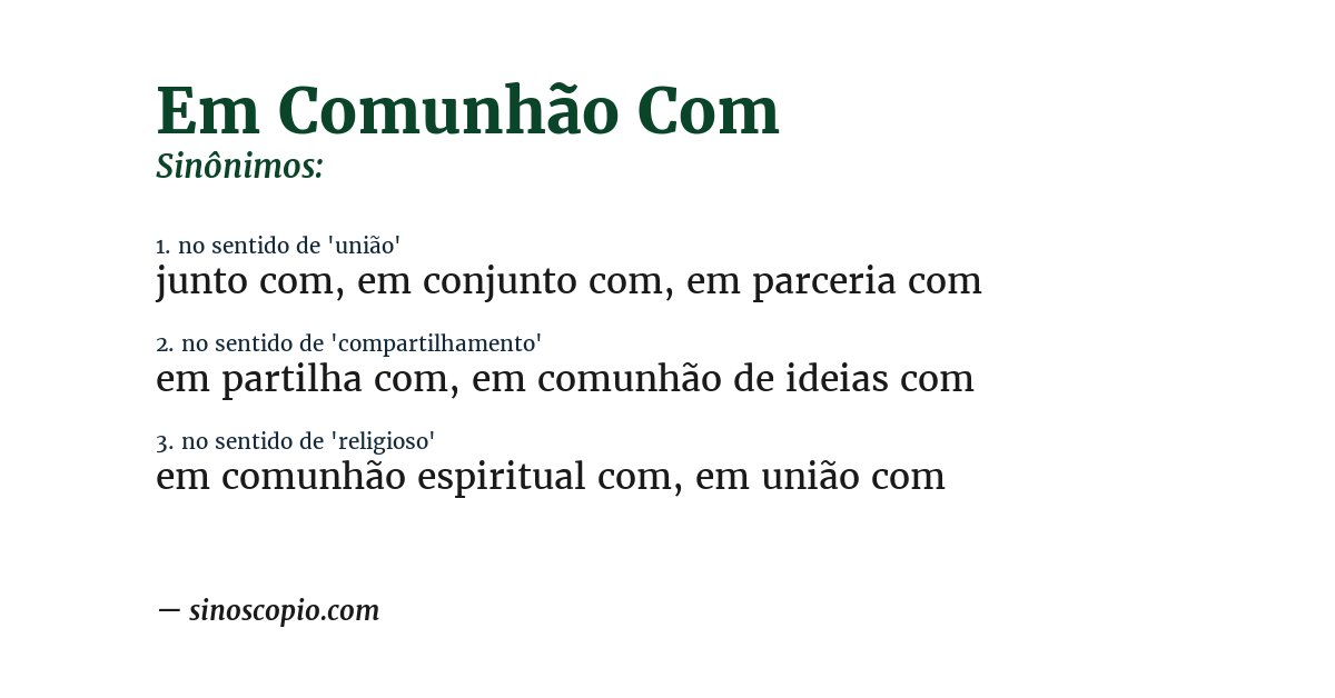 Sinônimo de em comunhão com