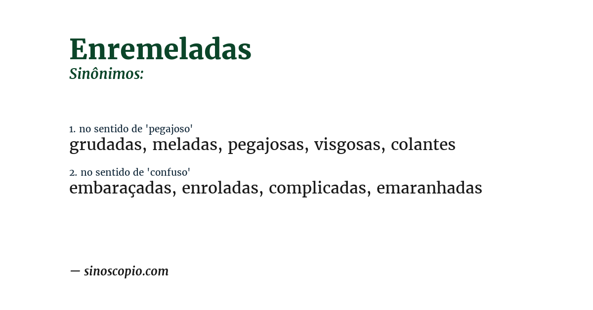 Sinônimo de enremeladas