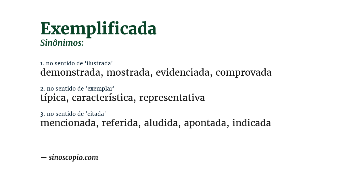 Sinônimo de exemplificada