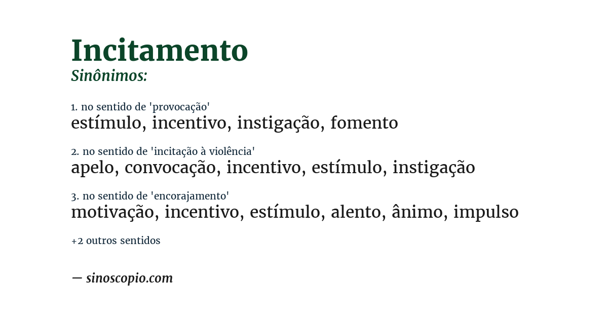 Sinônimo de incitamento