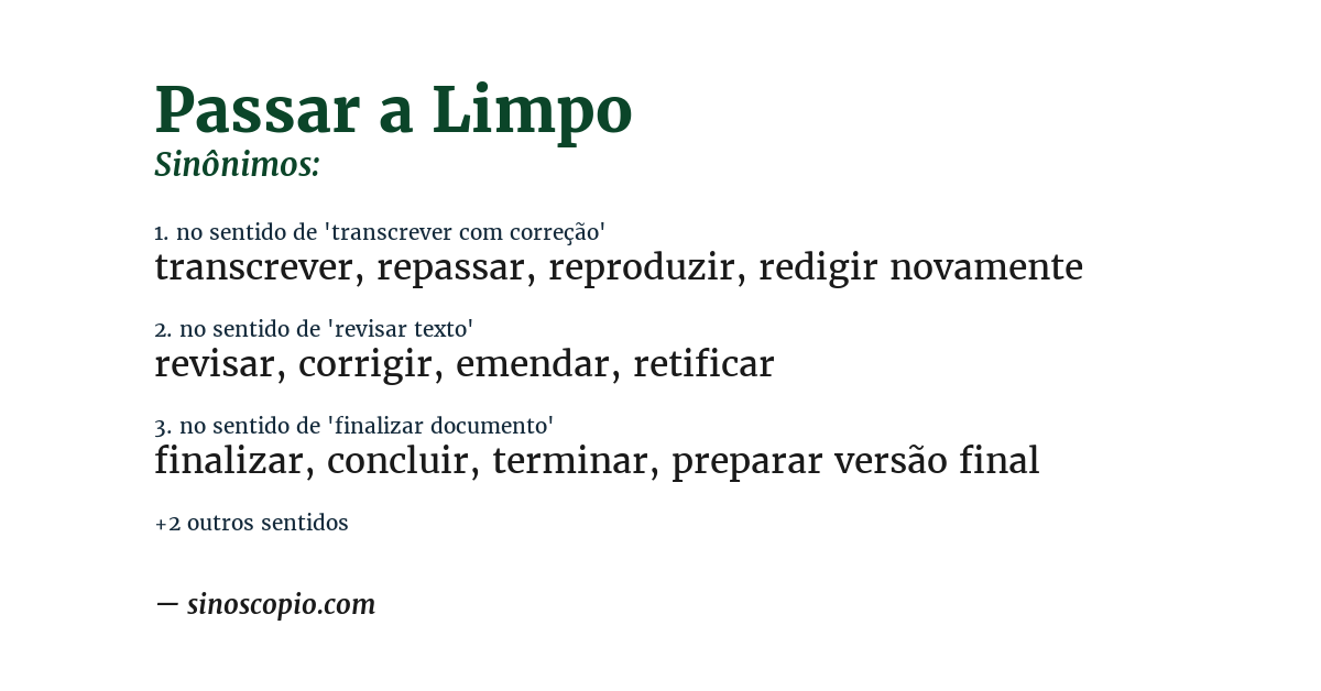 Sinônimo de passar a limpo