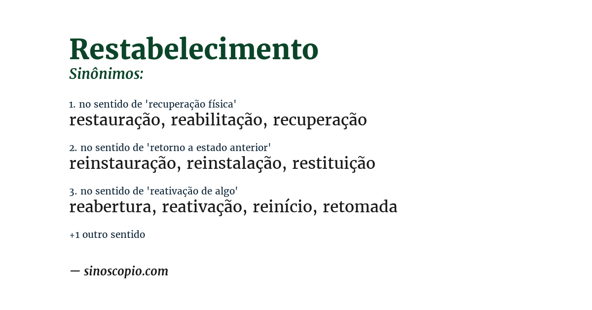 Sinônimo de restabelecimento