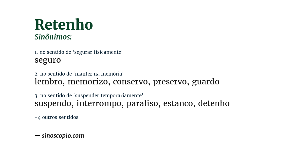 Sinônimo de retenho