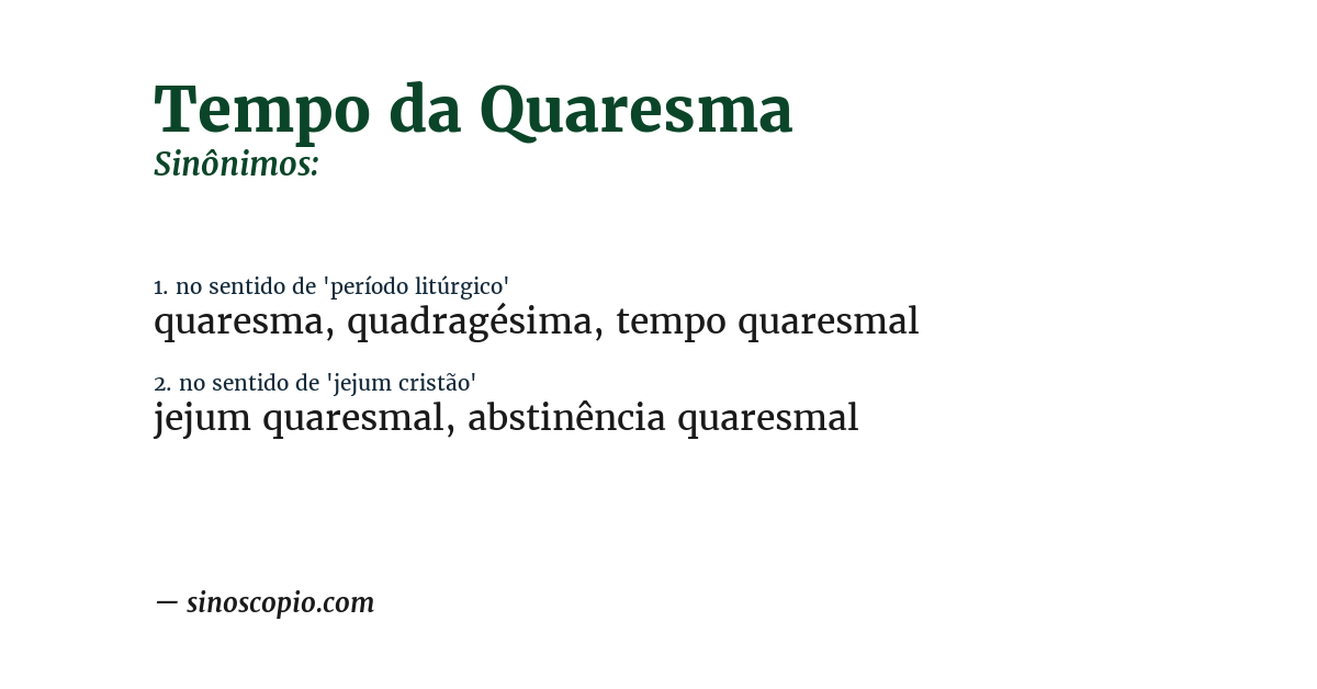 Sinônimo de tempo da quaresma
