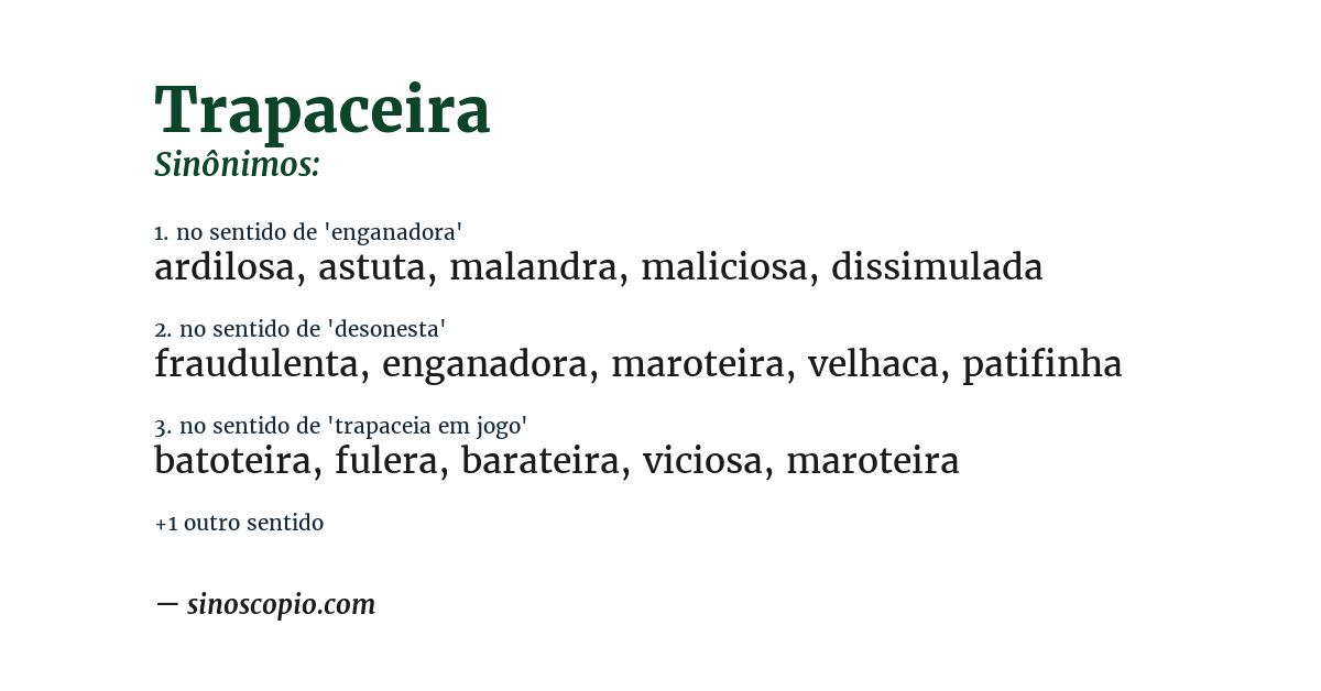 Sinônimo de trapaceira