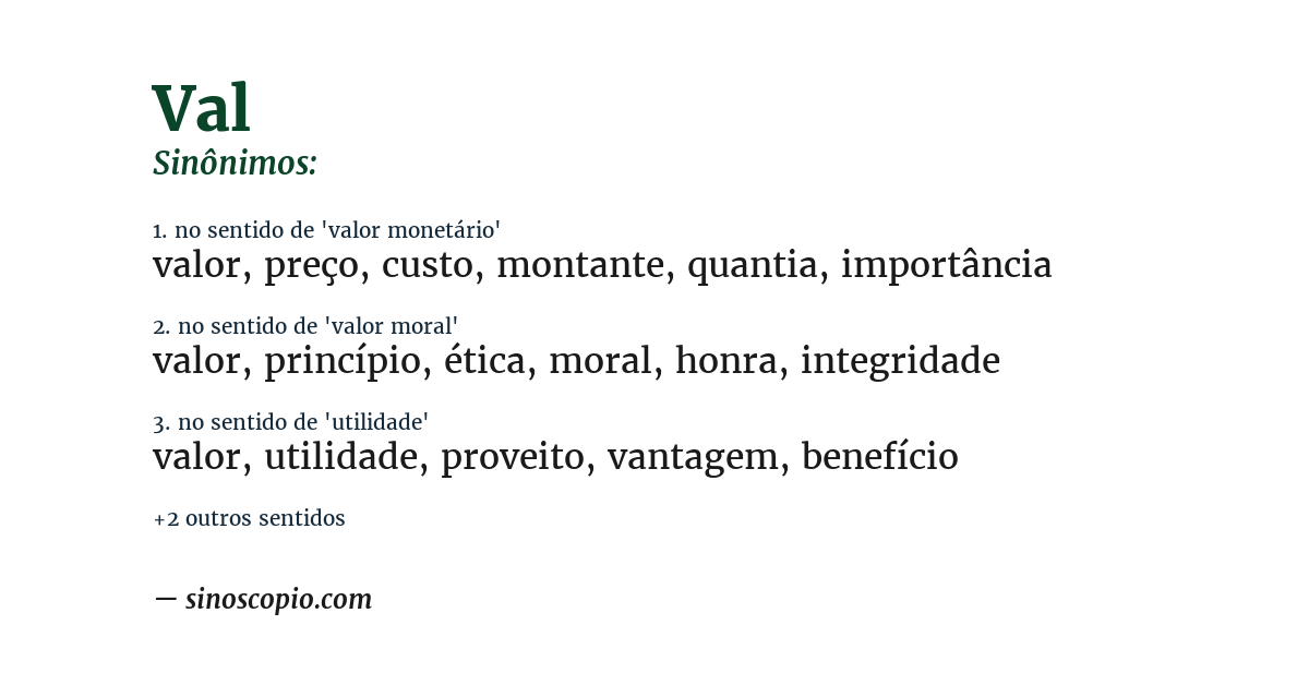 Sinônimo de val