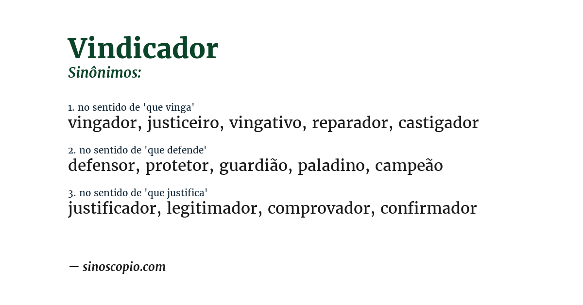 Sinônimo de vindicador